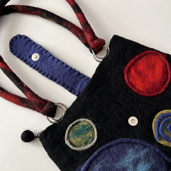 Rising Tide Felted Wool Purse Planets Black - Picture 3 of 14